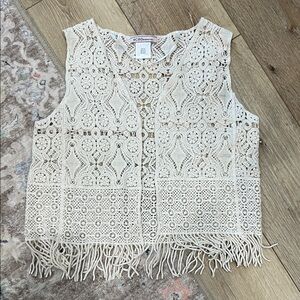 BCBGeneration Crochet Lace Fringe Vest - Cream One Size